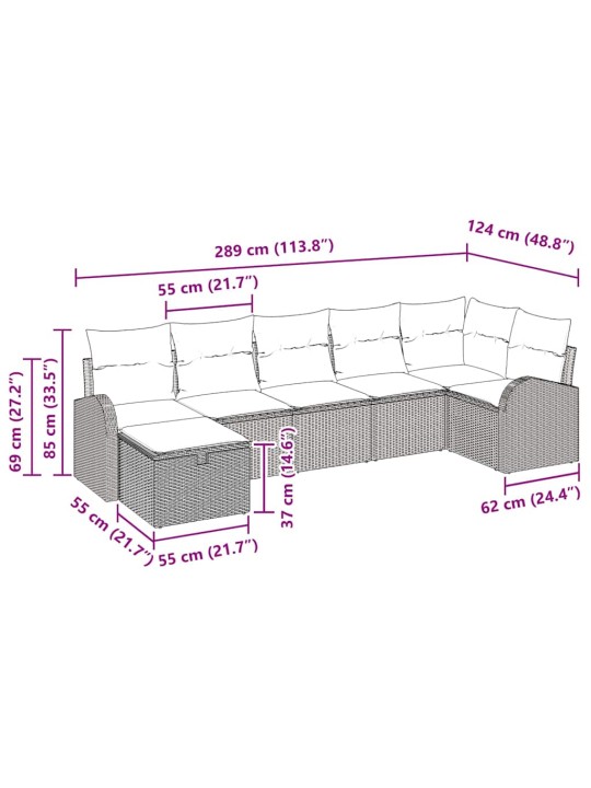 Dārza dīvānu komplekts 7 pcs pelēka 289 x 124 x 85 cm