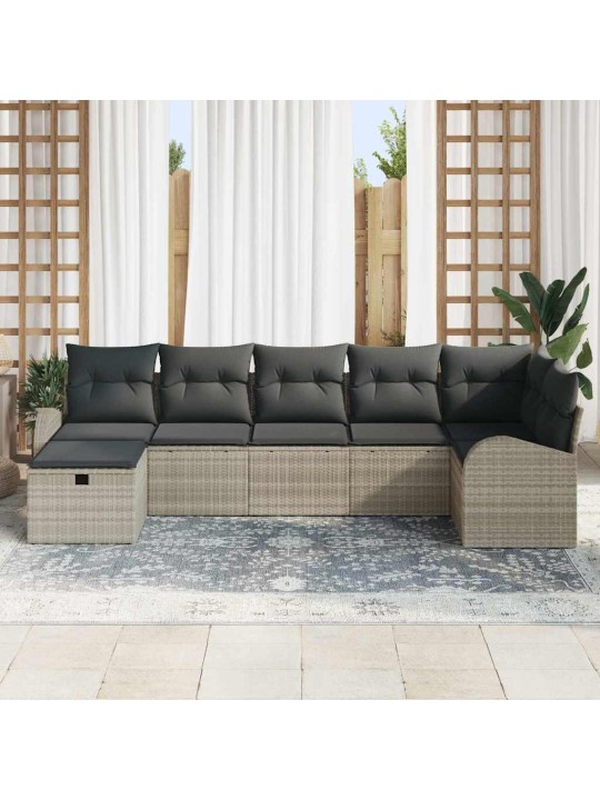 Dārza dīvānu komplekts 7 pcs gaiši pelēka 289 x 124 x 85 cm