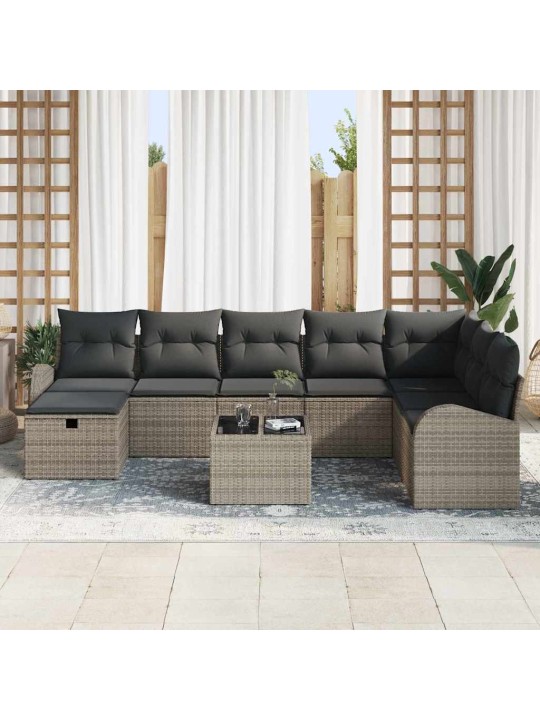 Dārza dīvānu komplekts 9 pcs pelēka 289 x 179 x 85 cm