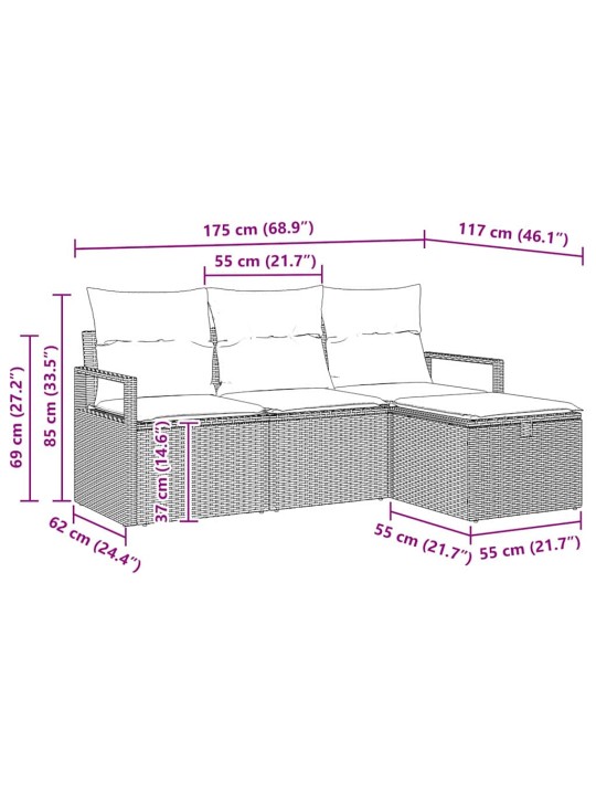 Dārza dīvānu komplekts ar spilvenu 4 pcs melna un krēmkrāsas