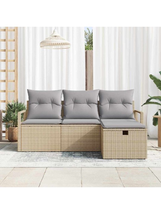 Dārza dīvānu komplekts ar spilvenu 4 pcs bēša un gaiši pelēka