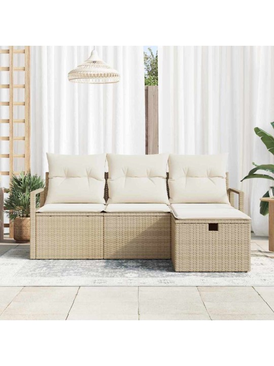 Dārza dīvānu komplekts ar spilvenu 4 pcs bēša un krēmkrāsa