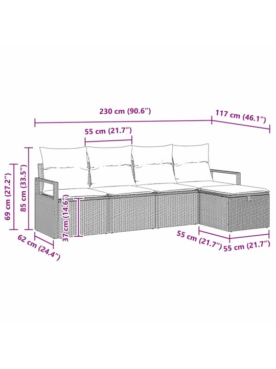 Dārza dīvānu komplekts ar spilvenu 5 pcs brūna un krēmkrāsas