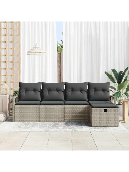 Dārza dīvānu komplekts 5 pcs gaiši pelēka 230 x 117 x 85 cm