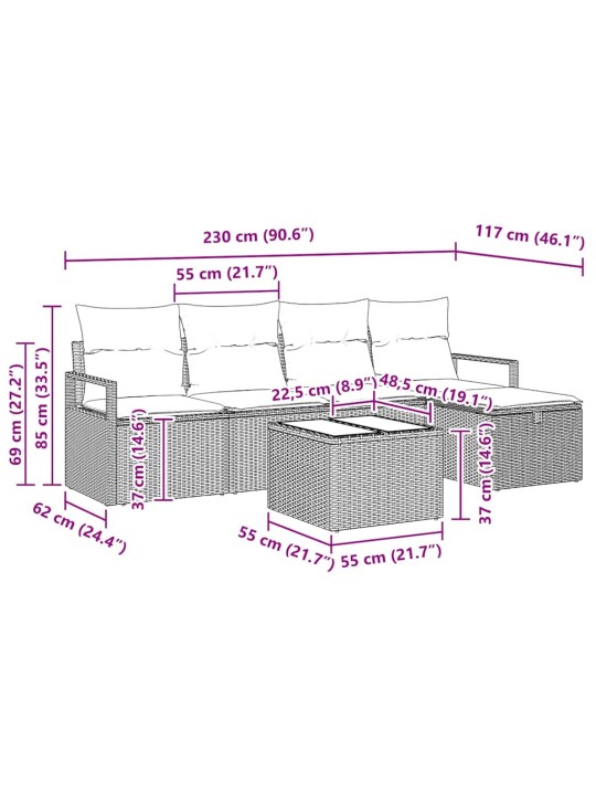 Dārza dīvānu komplekts ar spilvenu 6 pcs melna un krēmkrāsas