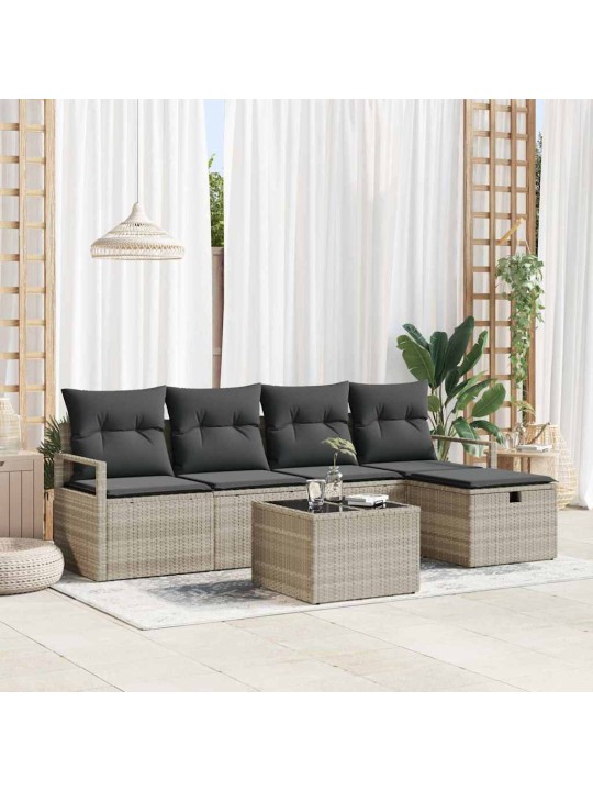 Dārza dīvānu komplekts 6 pcs gaiši pelēka 230 x 117 x 85 cm
