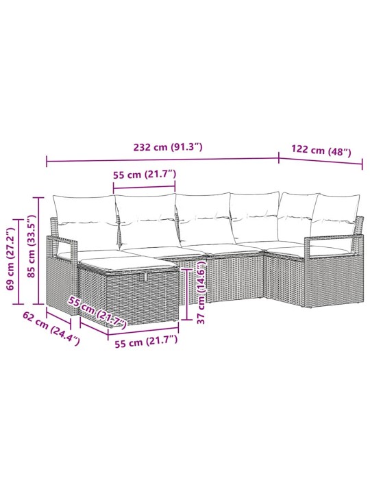 Dārza dīvānu komplekts ar spilvenu 6 pcs melna un krēmkrāsas
