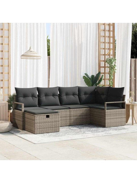 Dārza dīvānu komplekts 6 pcs pelēka 232 x 122 x 85 cm
