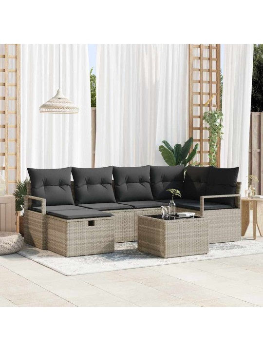 Dārza dīvānu komplekts 7 pcs gaiši pelēka 232 x 122 x 85 cm