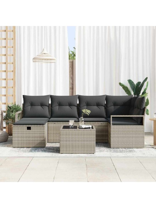 Dārza dīvānu komplekts 7 pcs gaiši pelēka 232 x 122 x 85 cm