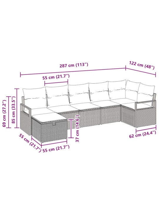 Dārza dīvānu komplekts ar spilvenu 7 pcs bēša un krēmkrāsa