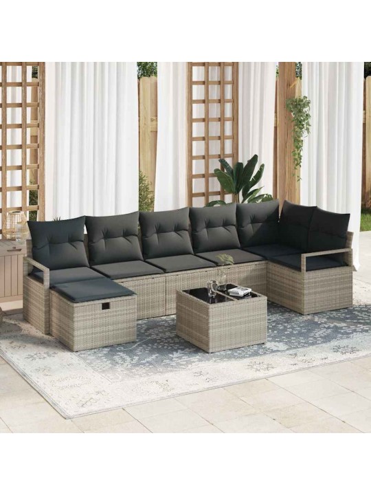 Dārza dīvānu komplekts 8 pcs gaiši pelēka 287 x 122 x 85 cm