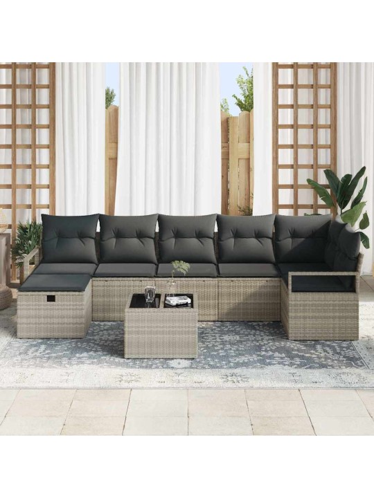 Dārza dīvānu komplekts 8 pcs gaiši pelēka 287 x 122 x 85 cm