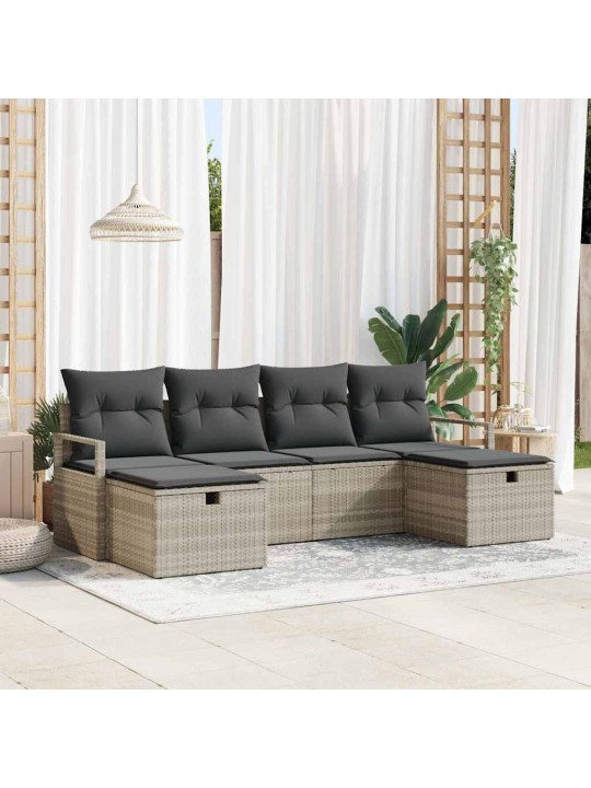 Dārza dīvānu komplekts 6 pcs gaiši pelēka 230 x 117 x 85 cm