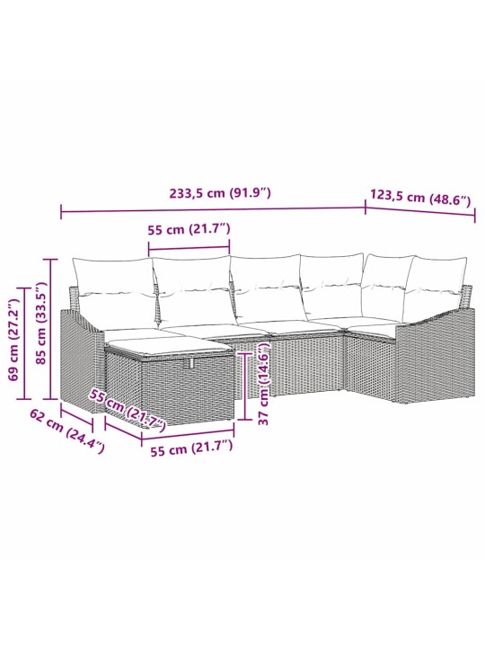 Dārza dīvānu komplekts ar spilvenu 6 pcs melns un krēmkrāsa