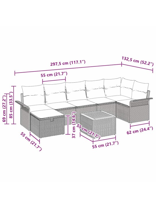 Dārza dīvānu komplekts 8 pcs bēša poliratāns