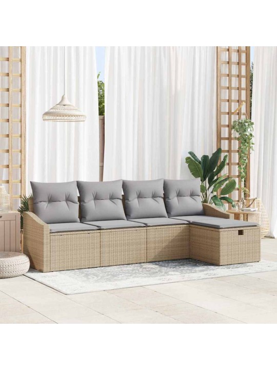 Dārza dīvānu komplekts ar spilvenu 5 pcs bēša 233 x 117 x 85 cm