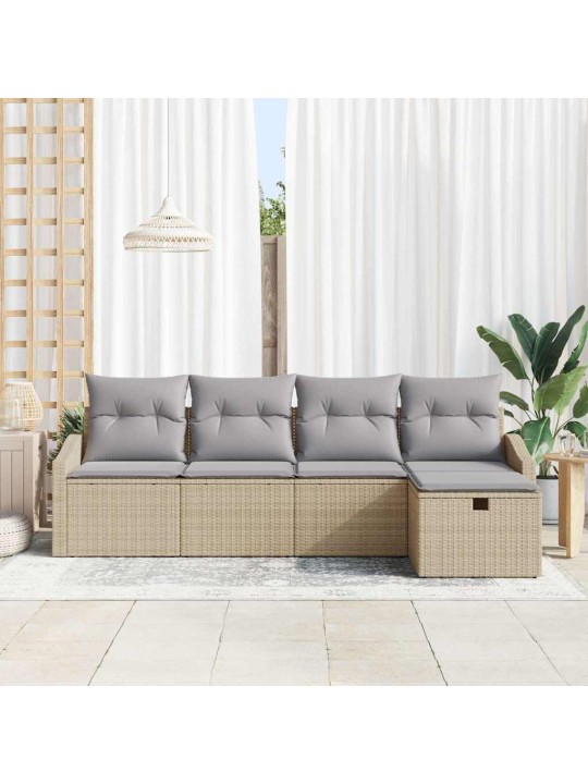 Dārza dīvānu komplekts ar spilvenu 5 pcs bēša 233 x 117 x 85 cm