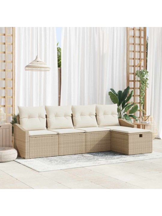 Dārza dīvānu komplekts ar spilvenu 5 pcs bēša 233 x 117 x 85 cm
