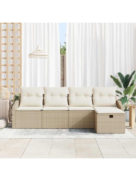 Dārza dīvānu komplekts ar spilvenu 5 pcs bēša 233 x 117 x 85 cm