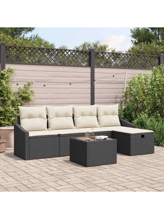 Dārza dīvānu komplekts ar spilvenu 6 pcs melna 55 x 55 x 37 cm