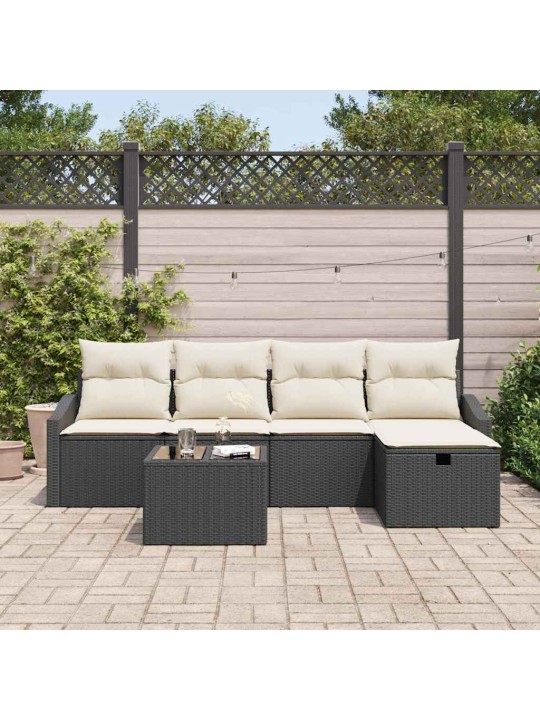 Dārza dīvānu komplekts ar spilvenu 6 pcs melna 55 x 55 x 37 cm