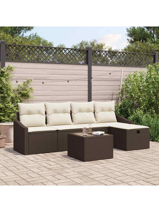 Dārza dīvānu komplekts ar spilvenu 6 pcs brūna 55 x 55 x 37 cm