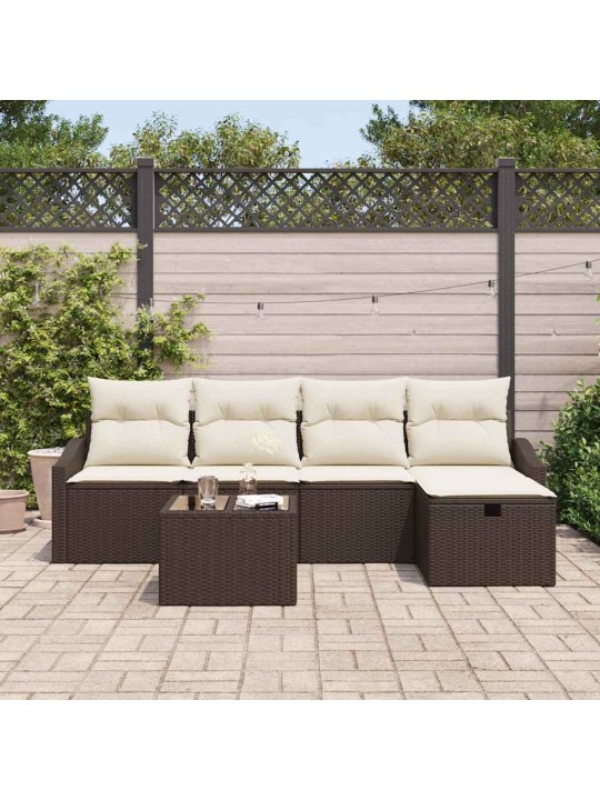Dārza dīvānu komplekts ar spilvenu 6 pcs brūna 55 x 55 x 37 cm