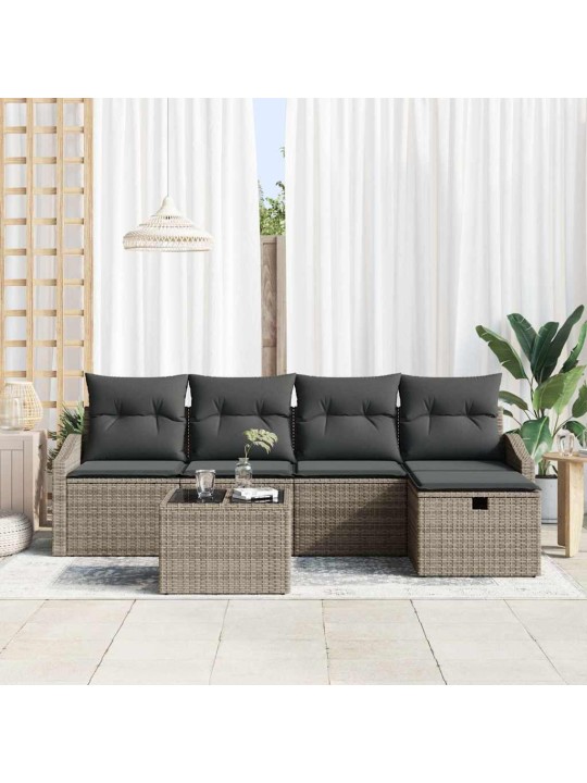 Dārza dīvānu komplekts ar spilvenu 6 pcs pelēka 55 x 55 x 37 cm