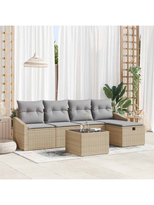 Dārza dīvānu komplekts ar spilvenu 6 pcs bēša 55 x 55 x 37 cm