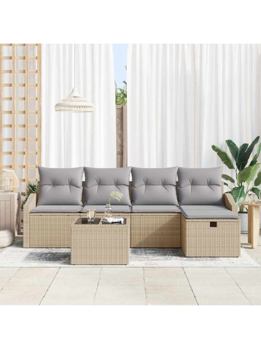 Dārza dīvānu komplekts ar spilvenu 6 pcs bēša 55 x 55 x 37 cm