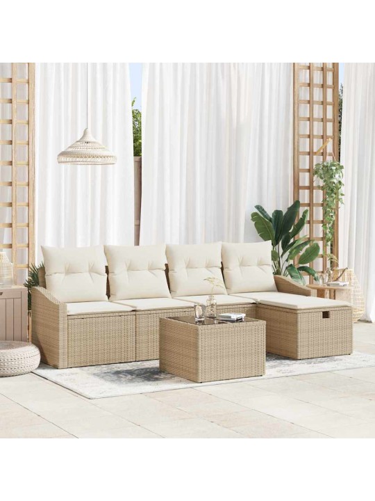 Dārza dīvānu komplekts ar spilvenu 6 pcs bēša 55 x 55 x 37 cm