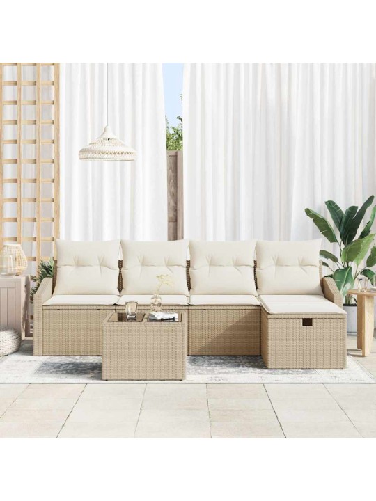 Dārza dīvānu komplekts ar spilvenu 6 pcs bēša 55 x 55 x 37 cm
