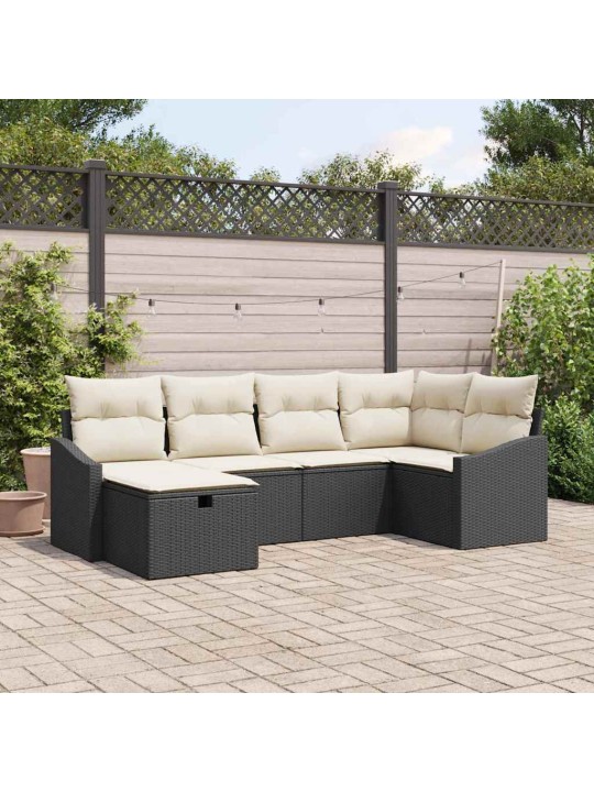 Dārza dīvānu komplekts ar spilvenu 6 pcs melna 55 x 62 x 69 cm