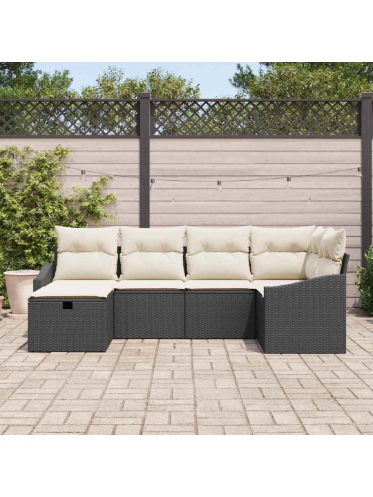 Dārza dīvānu komplekts ar spilvenu 6 pcs melna 55 x 62 x 69 cm