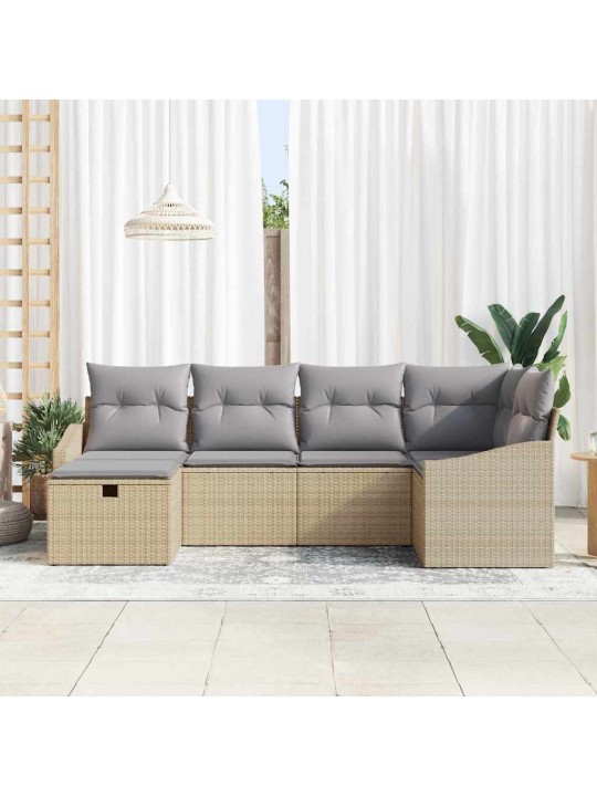 Dārza dīvānu komplekts ar spilvenu 6 pcs bēša 55 x 62 x 69 cm
