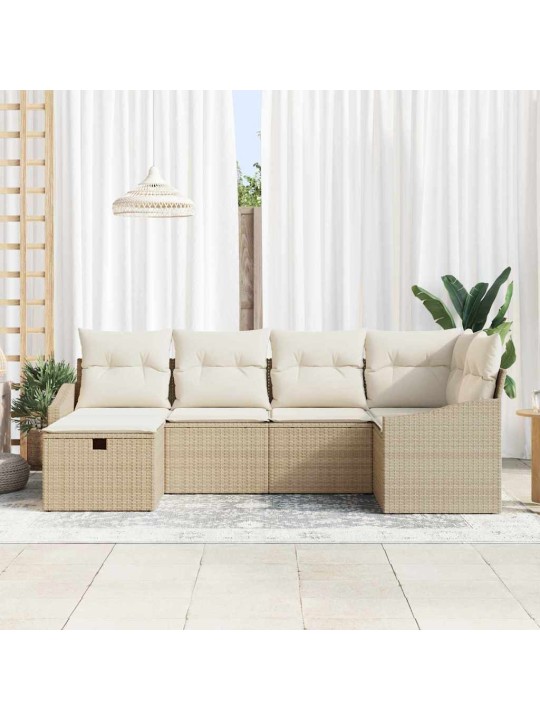 Dārza dīvānu komplekts ar spilvenu 6 pcs bēša 55 x 62 x 69 cm