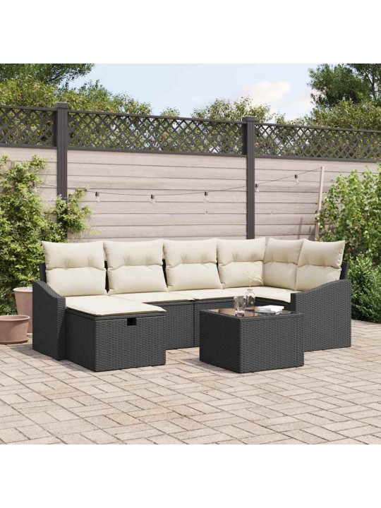 Dārza dīvānu komplekts ar spilvenu 7 pcs melna 55 x 62 x 69 cm