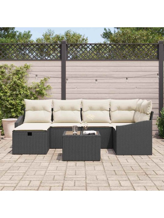 Dārza dīvānu komplekts ar spilvenu 7 pcs melna 55 x 62 x 69 cm