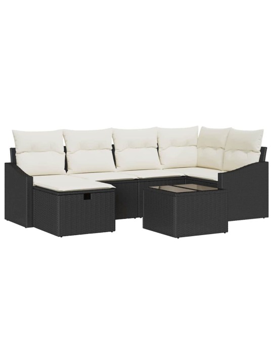 Dārza dīvānu komplekts ar spilvenu 7 pcs melna 55 x 62 x 69 cm