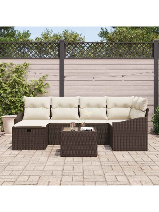 Dārza dīvānu komplekts ar spilvenu 7 pcs brūna 55 x 62 x 69 cm