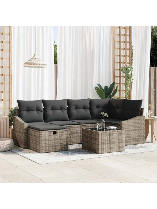 Dārza dīvānu komplekts ar spilvenu 7 pcs pelēka 55 x 62 x 69 cm