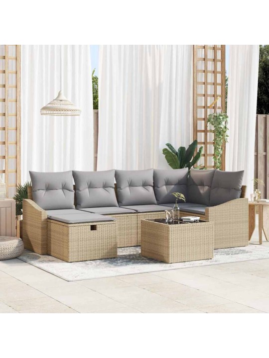 Dārza dīvānu komplekts ar spilvenu 7 pcs bēša 55 x 62 x 69 cm