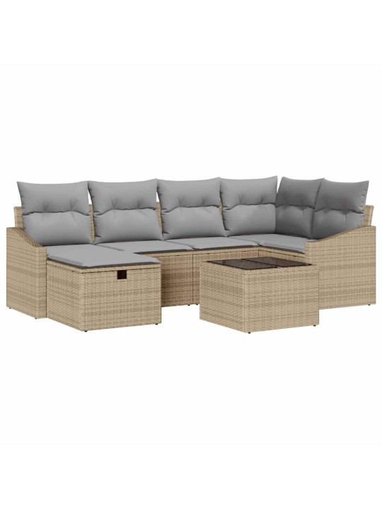 Dārza dīvānu komplekts ar spilvenu 7 pcs bēša 55 x 62 x 69 cm
