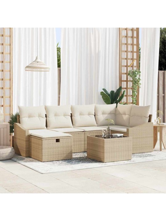 Dārza dīvānu komplekts ar spilvenu 7 pcs bēša 55 x 62 x 69 cm