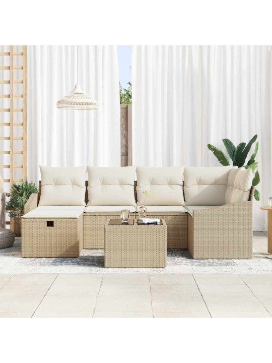Dārza dīvānu komplekts ar spilvenu 7 pcs bēša 55 x 62 x 69 cm