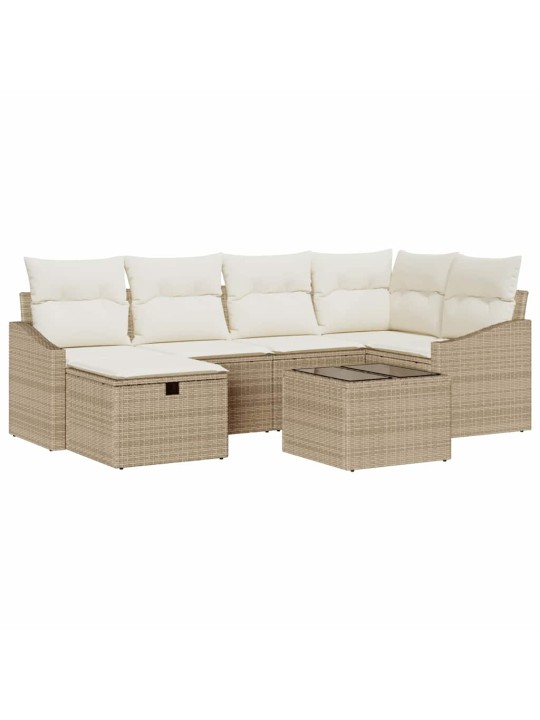 Dārza dīvānu komplekts ar spilvenu 7 pcs bēša 55 x 62 x 69 cm