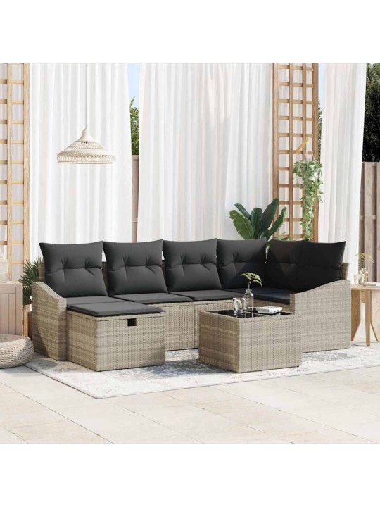 Dārza dīvānu komplekts 7 pcs gaiši pelēka 55 x 62 x 69 cm