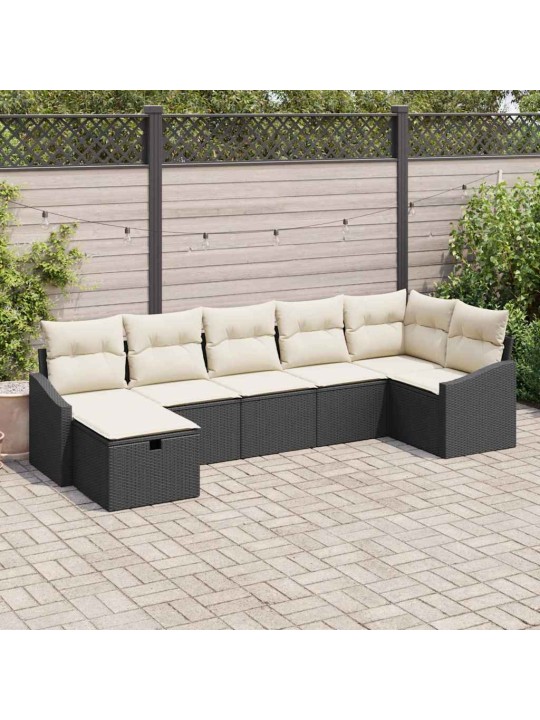 Dārza dīvānu komplekts ar spilvenu 7 pcs melna 55 x 62 x 69 cm