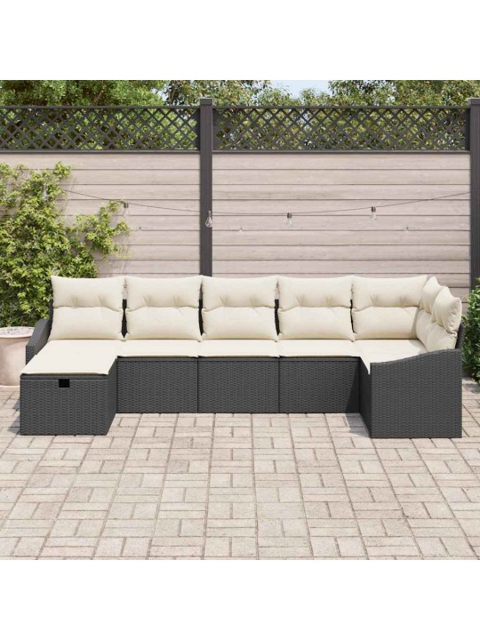Dārza dīvānu komplekts ar spilvenu 7 pcs melna 55 x 62 x 69 cm